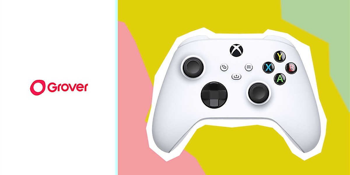 Grover-shopmate-Advertorial XBox Controller von Grover vor buntem Hintergrund