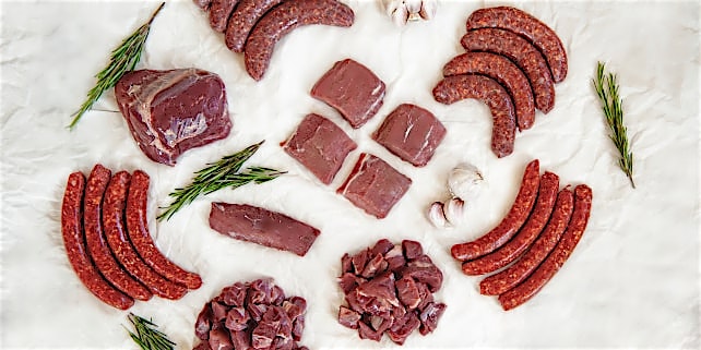 Sortiment von Wildfleisch aus dem Wildschwein-Paket Sortiment von Wildfleisch aus dem Wildschwein-Paket
